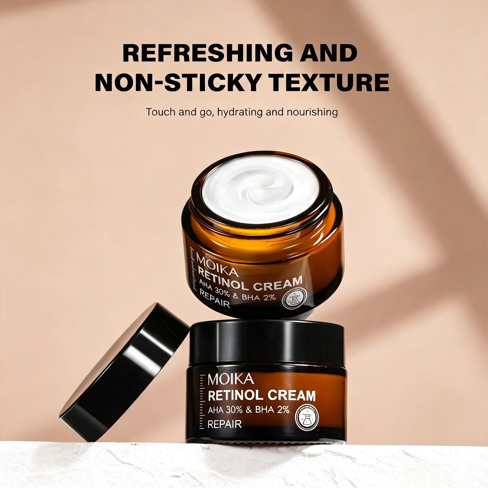 MOIKA Retinol Cream with 30% AHA & 2% BHA, Refreshing Non-Sticky Anti-Aging Facial Moisturizer, Exfoliating Repair Face Cream for Fine Lines